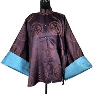 Purple Kimono Jacket Chinese Asian Button-Up Robe Tang Jacket Blue Reversible